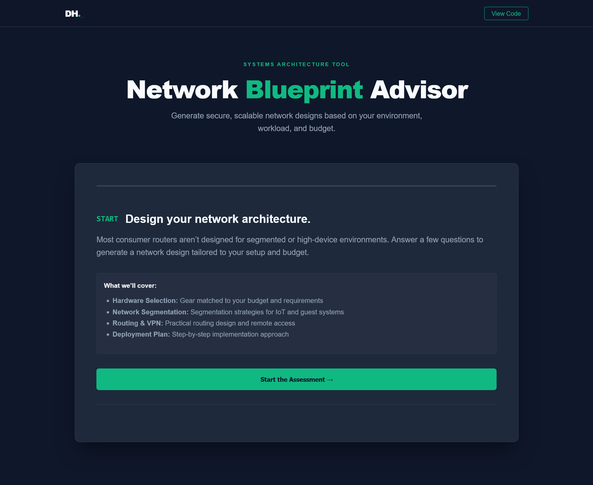 Network Blueprint Advisor Interface